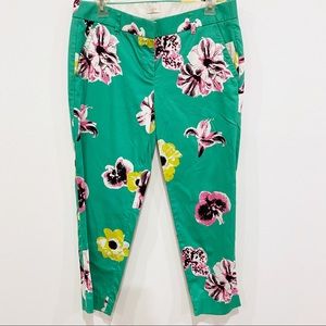 J Crew Floral Print Green Cropped Pants Size 6